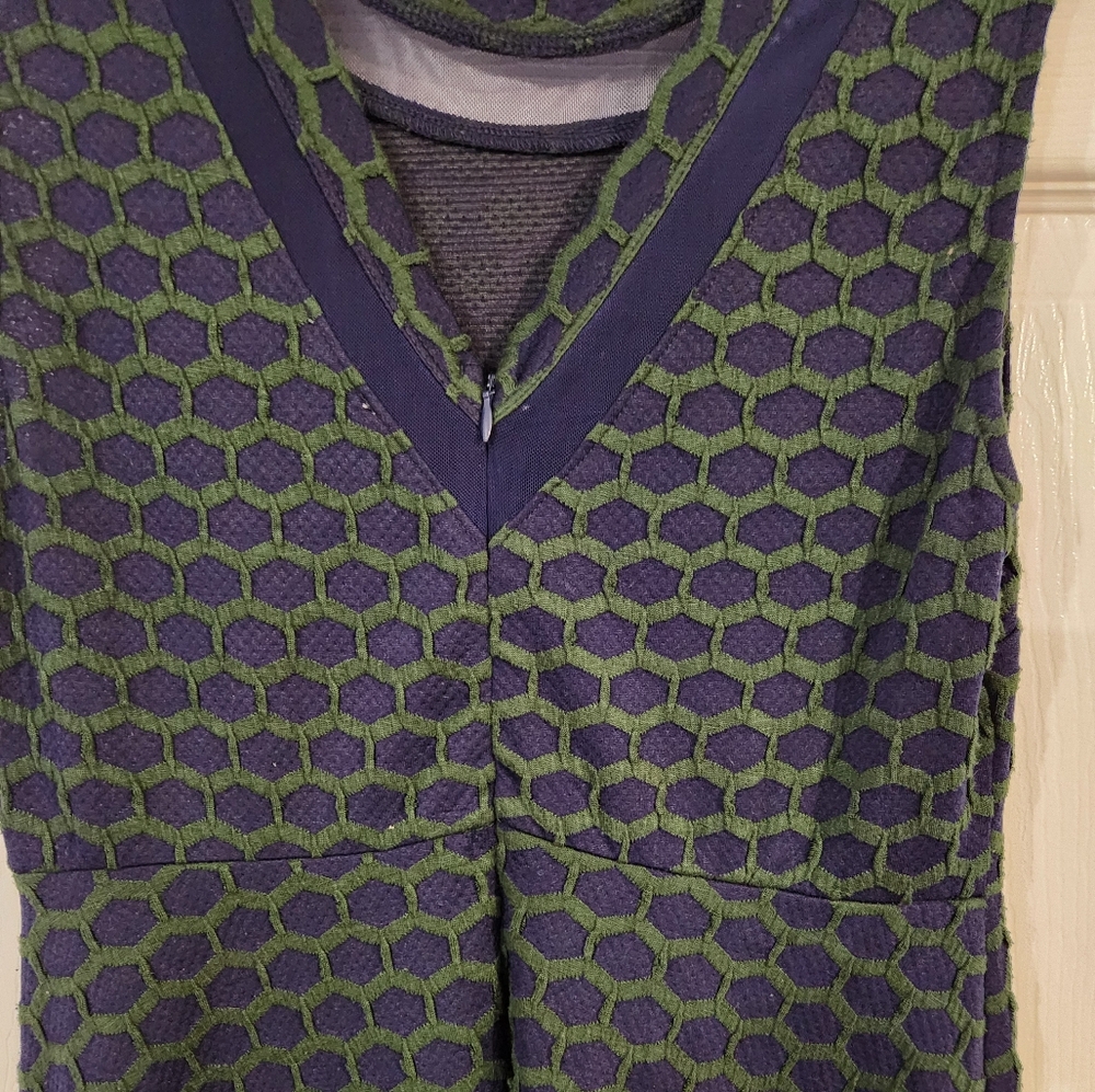 Pixley Blue and Green Casual Dress With Honeycomb Textured Pattern - Picture 5 of 12